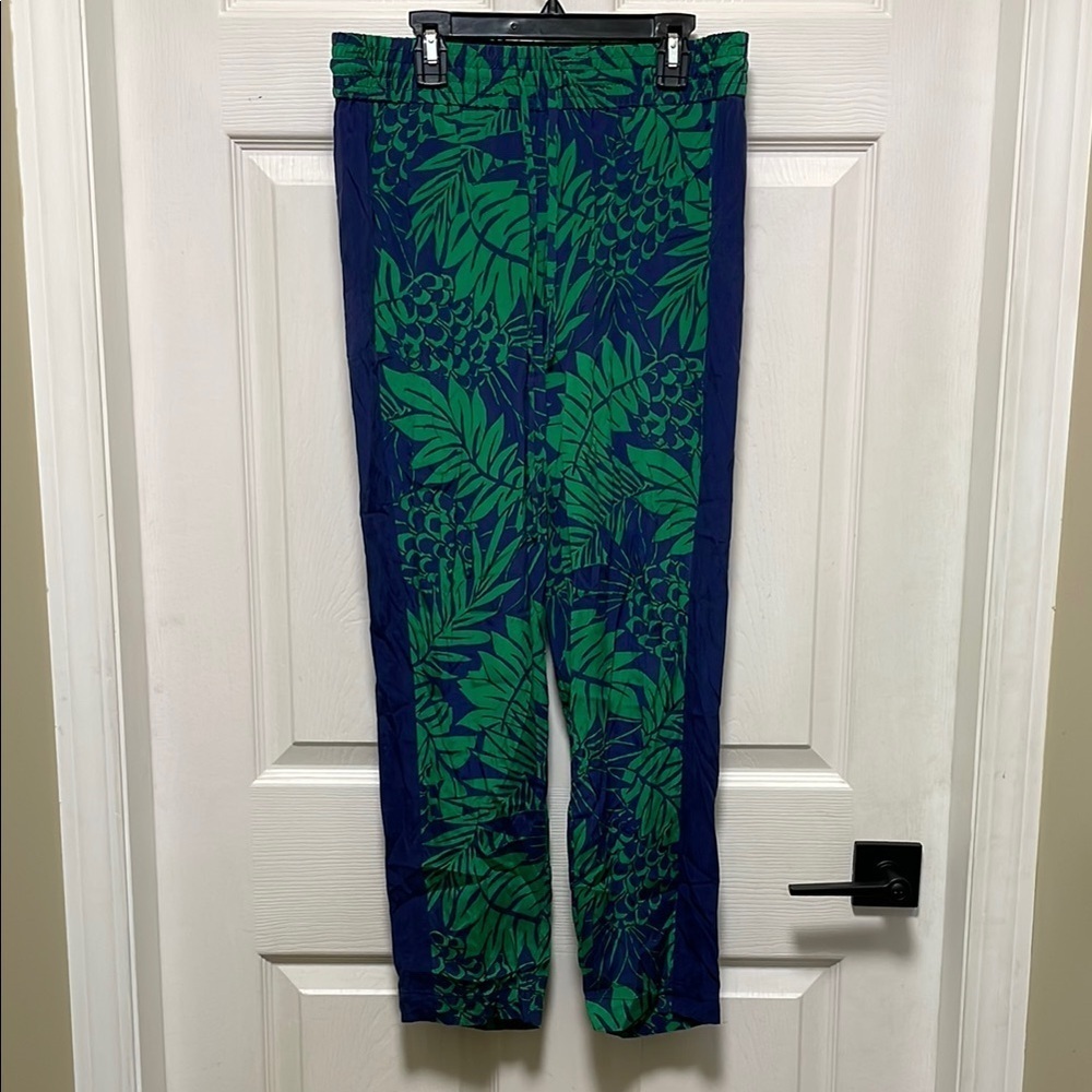 DKNY | Tropical | Silk |  Green/Blue | PullOn | Resort | Pant | Size S